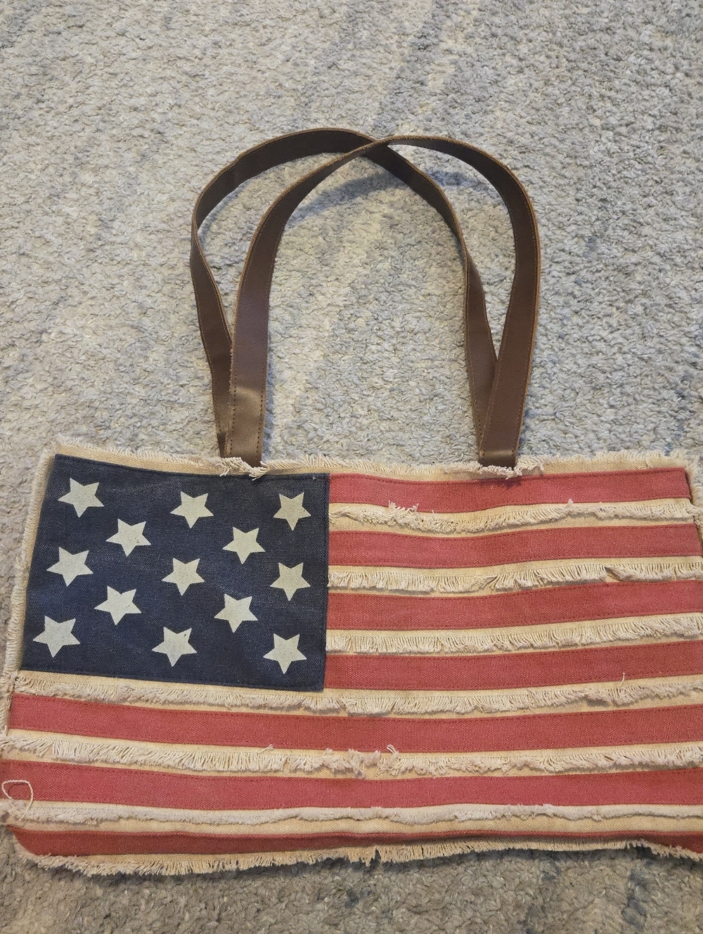 Primitives by Kathy American Flag Canvas Tote Bag Distressed Patriotic 13 Star